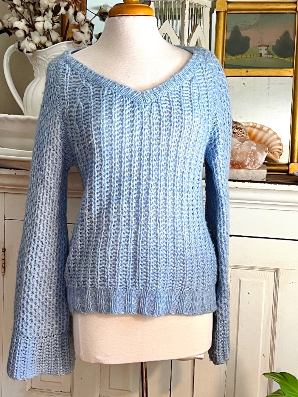 Baby Blue Bell Sleeve Sweater Perfect for Layering or Wear Alone | Anthro